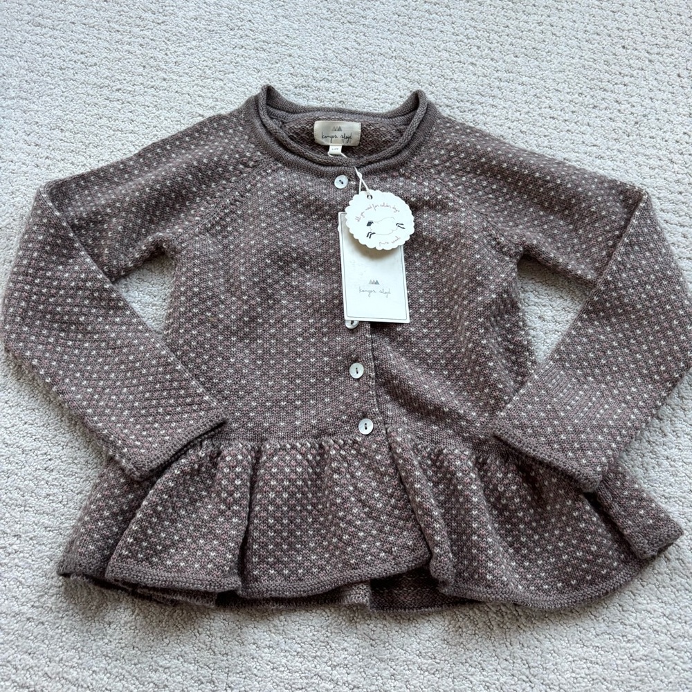 Konges Slojd Miro Frill Cardigan Bunny Brown 100% Merino wool